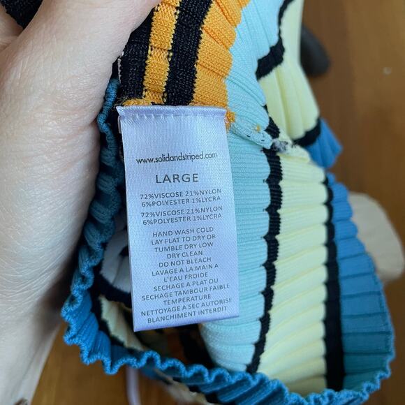 Solid & Striped Ribbed Striped 70s Style Tube Top Orange Blue Yellow sz Large - Picture 3 of 4